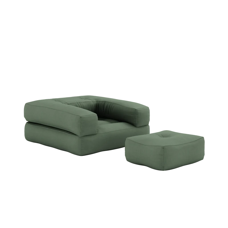 Pouf fauteuil convertible en coton vert olive 95x90x42cm Cube - Karup Design