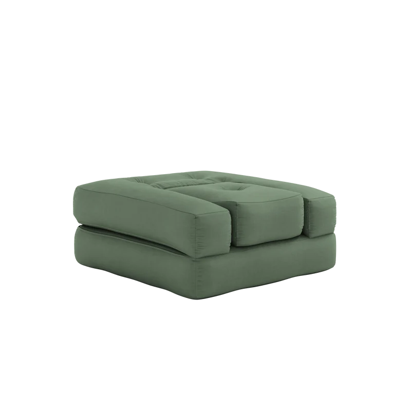 Pouf fauteuil convertible en coton vert olive 95x90x42cm Cube - Karup Design