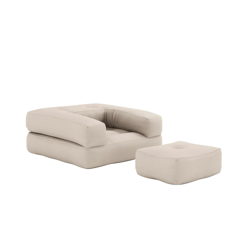 Pouf fauteuil convertible en coton beige 95x90x42cm Cube - Karup Design