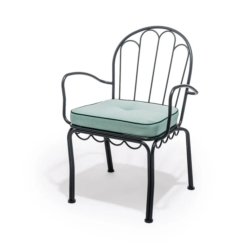 Chaise de jardin en métal noir vintage et coussin en tissu vert Rivie Green The Al Fresco - Business & Pleasure