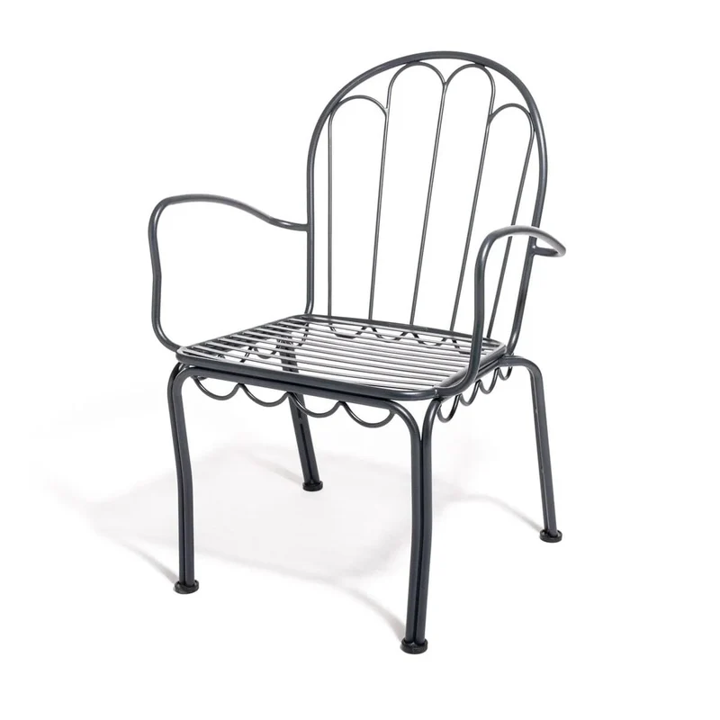Chaise de jardin en métal noir vintage et coussin en tissu rayé bleu marine The Al Fresco - Business & Pleasure