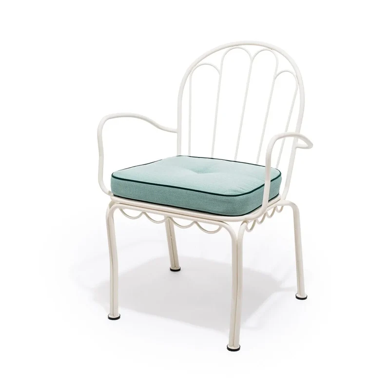 Chaise de jardin en métal blanc antique et coussin en tissu vert Rivie Green The Al Fresco - Business & Pleasure
