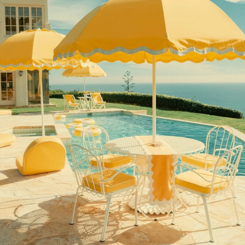 Chaise de jardin en métal blanc antique et coussin en tissu jaune Rivie Mimosa The Al Fresco - Business & Pleasure
