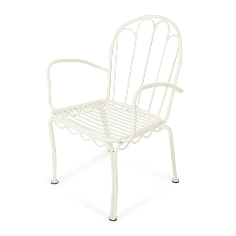 Chaise de jardin en métal blanc antique et coussin en tissu jaune Rivie Mimosa The Al Fresco - Business & Pleasure