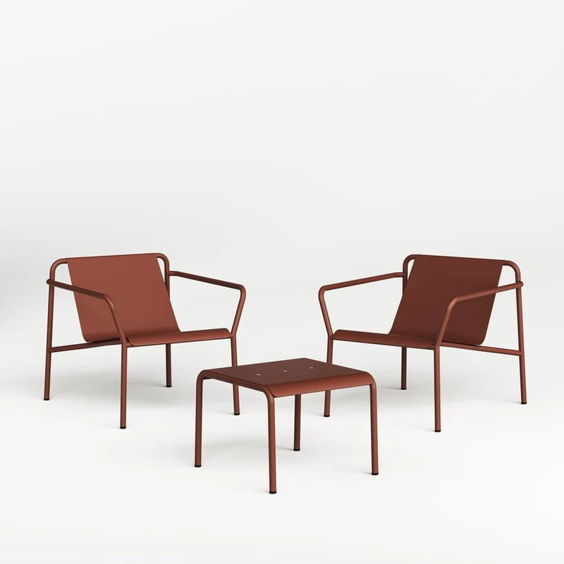 Fauteuil de jardin en acier thermolaqué inoxydable rouge brique 78x67cm Panorama - TIPTOE