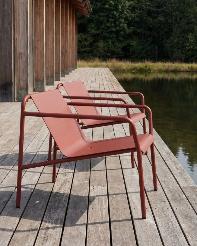Fauteuil de jardin en acier thermolaqué inoxydable rouge brique 78x67cm Panorama - TIPTOE