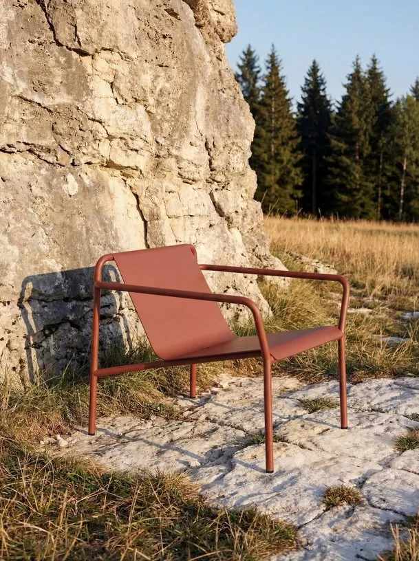 Fauteuil de jardin en acier thermolaqué inoxydable rouge brique 78x67cm Panorama - TIPTOE