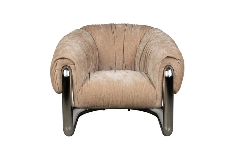 Fauteuil rétro en velours marron et acier chromé Marly - Dutchbone