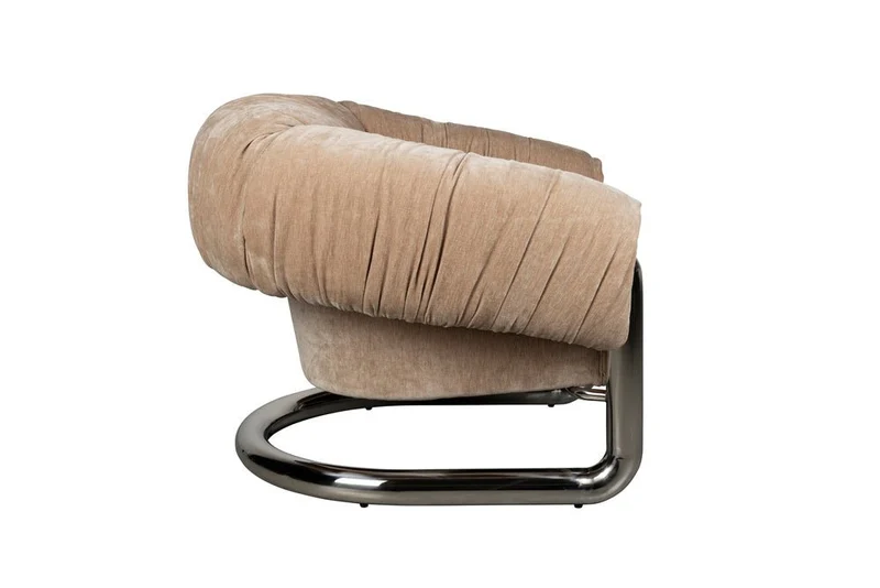 Fauteuil rétro en velours marron et acier chromé Marly - Dutchbone