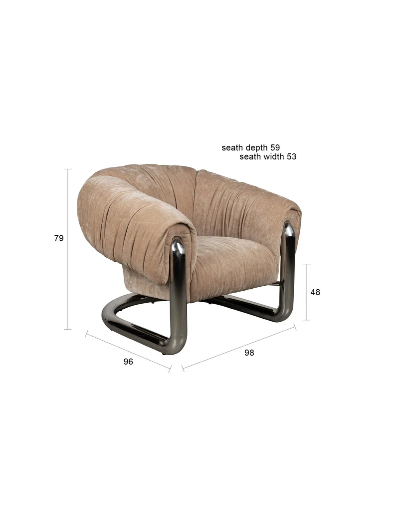 Fauteuil rétro en velours marron et acier chromé Marly - Dutchbone