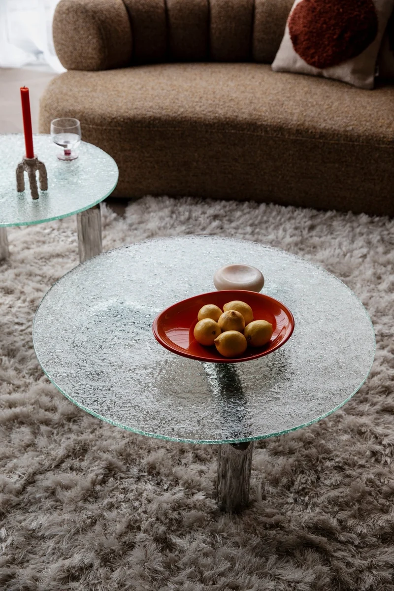 Table basse ronde en verre trempé et acier chromé 80cm Marly - Dutchbone