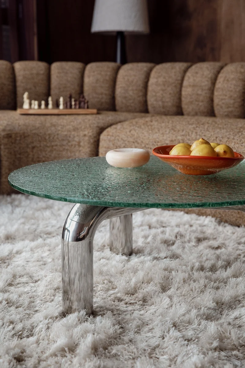 Table basse ronde en verre trempé et acier chromé 80cm Marly - Dutchbone