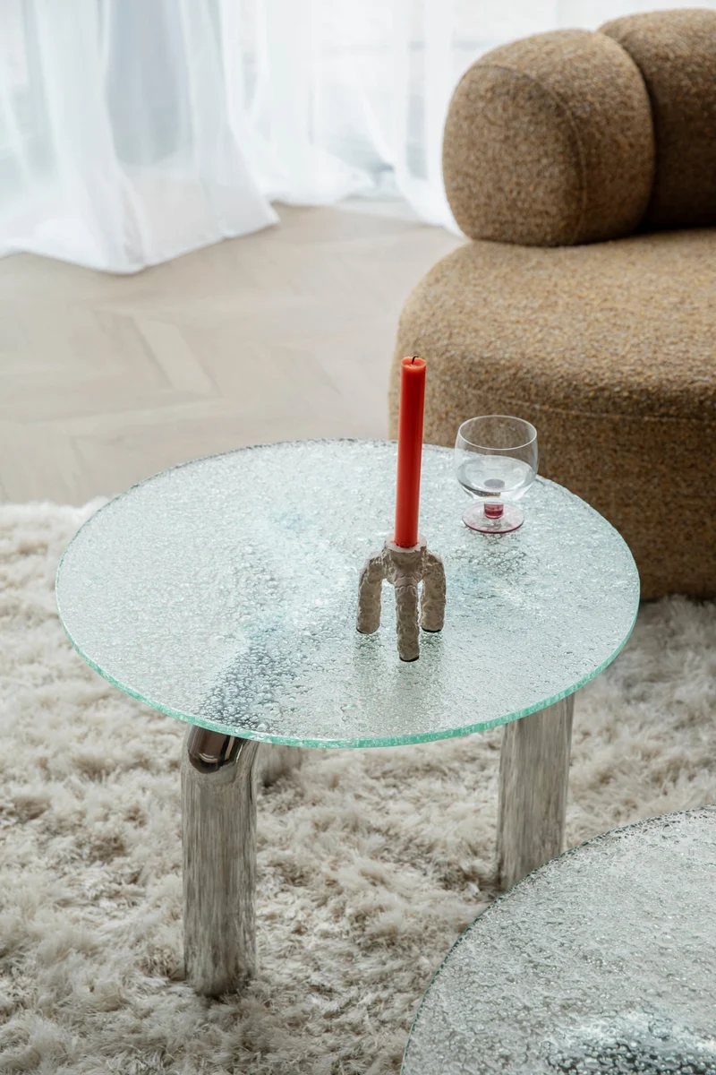 Table d'appoint ronde en verre trempé et acier chromé 60cm Marly - Dutchbone