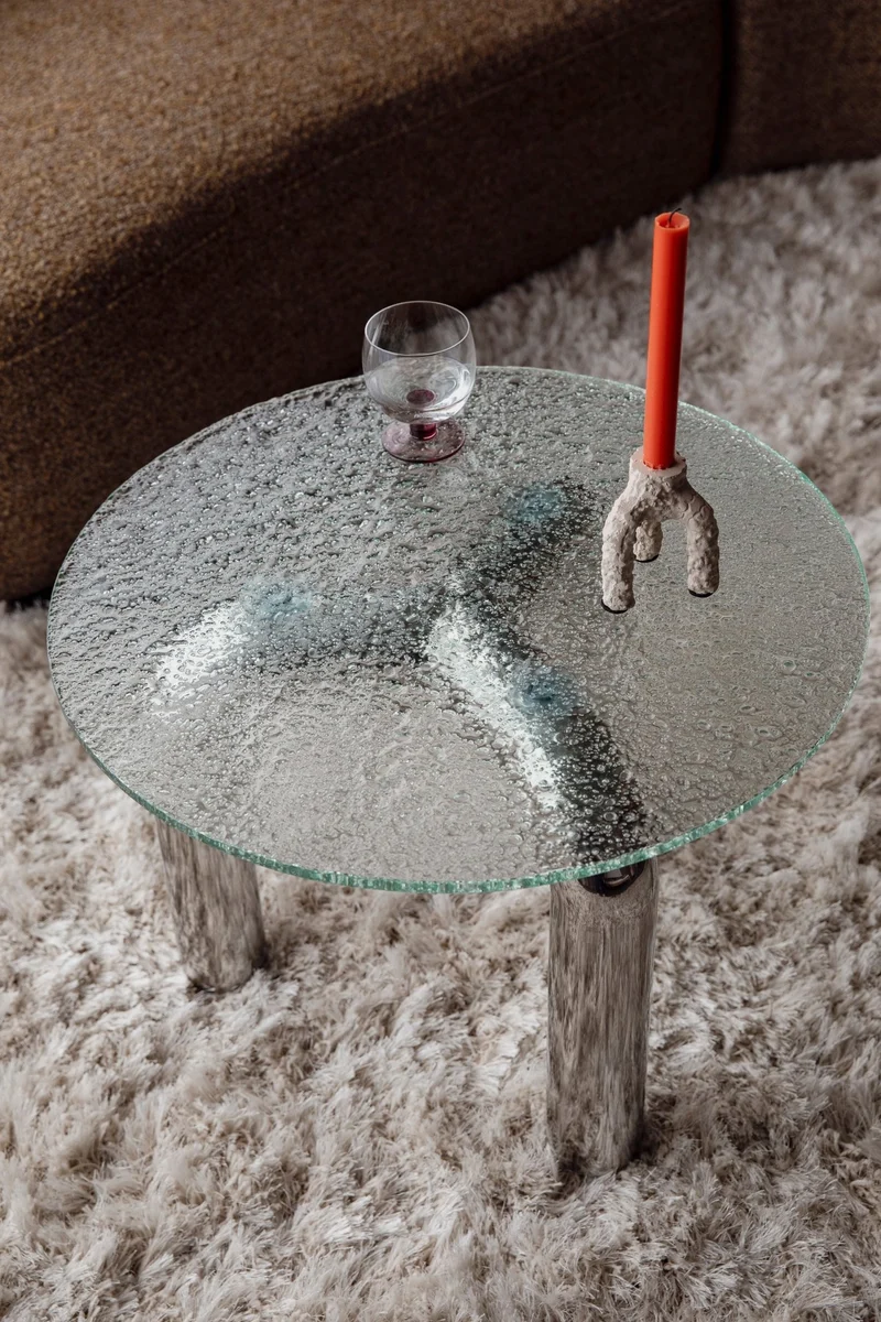 Table d'appoint ronde en verre trempé et acier chromé 60cm Marly - Dutchbone