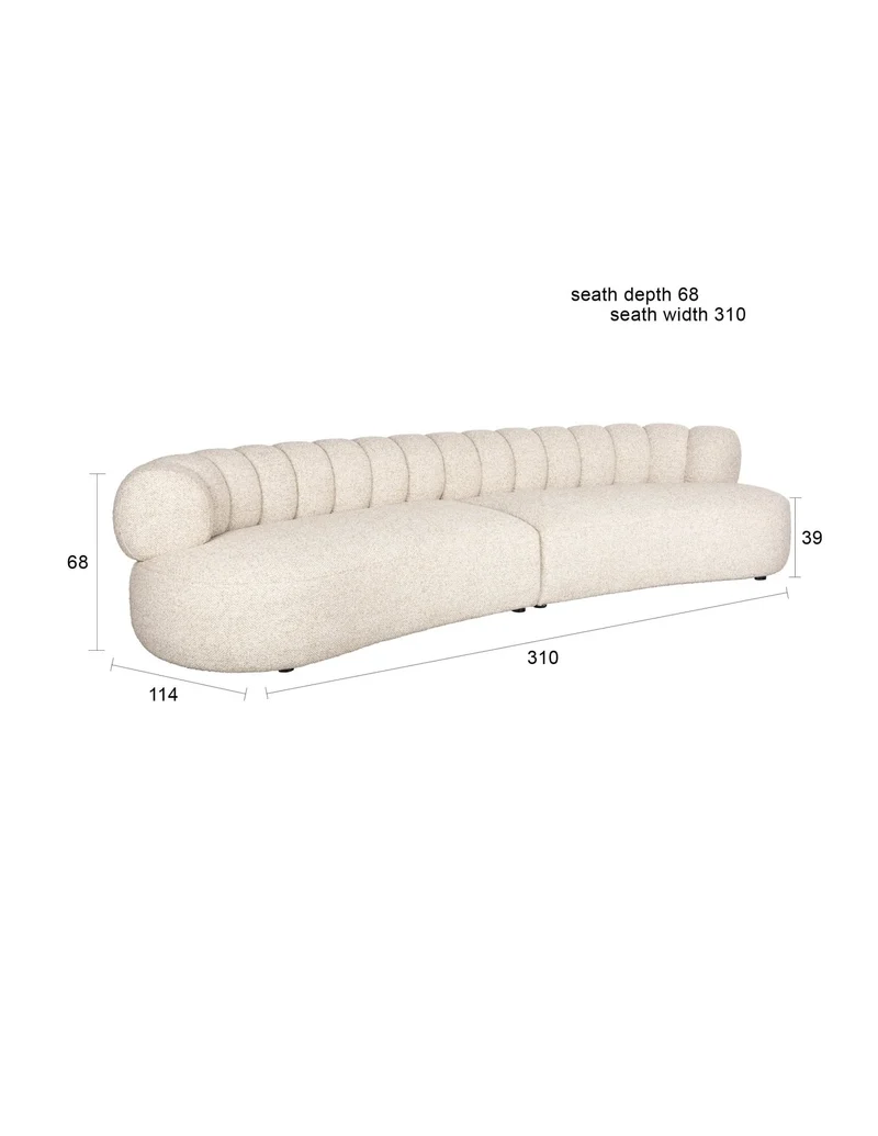 Canapé arrondi en tissu beige 4,5 places Duvane - Dutchbone