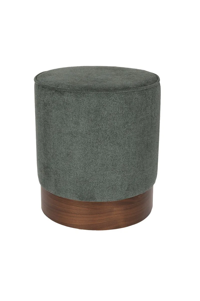 Tabouret rond en tissu vert et bois d'hévéa 41x46cm Bellevue - Dutchbone