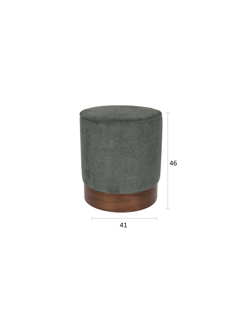 Tabouret rond en tissu vert et bois d'hévéa 41x46cm Bellevue - Dutchbone