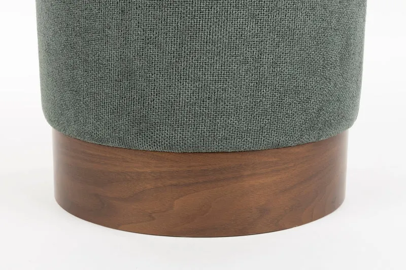 Tabouret rond en tissu vert et bois d'hévéa 41x46cm Bellevue - Dutchbone