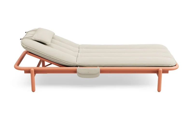 Transat en aluminium orange avec son matelas beige212x97x39cm Sunbud - Fatboy