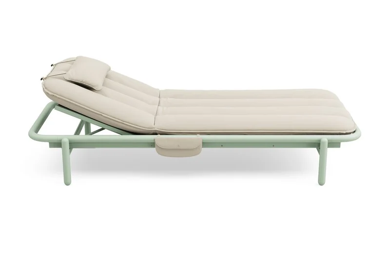 Transat en aluminium vert avec son matelas beige 212x97x39cm Sunbud - Fatboy