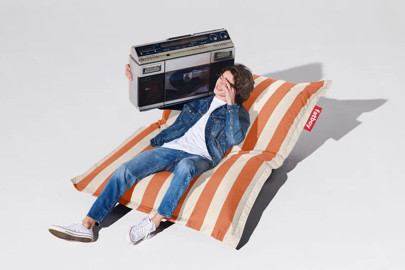 Grand pouf extérieur rayé orange et crème Original Outdoor - Fatboy