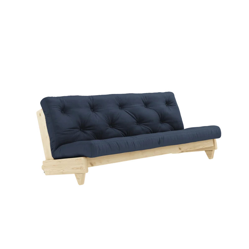 Canapé-lit en pin massif avec matelas en coton bleu marine 140x200cm Fresh - Karup Design