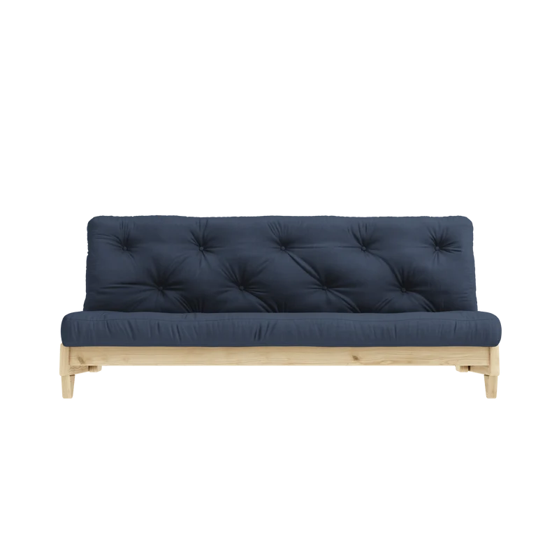 Canapé-lit en pin massif avec matelas en coton bleu marine 140x200cm Fresh - Karup Design