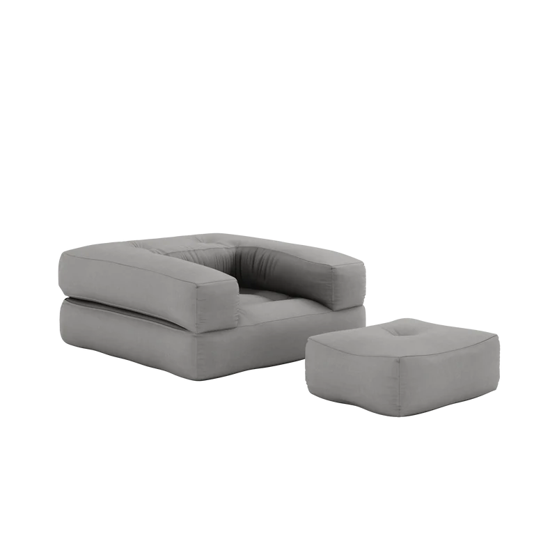 Pouf fauteuil convertible en coton gris 95x90x42cm Cube - Karup Design