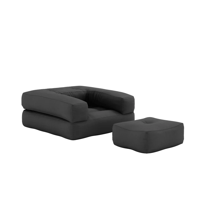 Pouf fauteuil convertible en coton gris foncé 95x90x42cm Cube - Karup Design