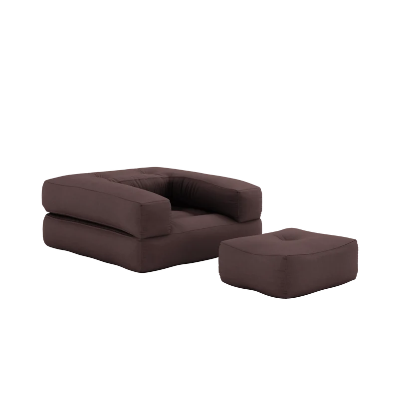 Pouf fauteuil convertible en coton marron 95x90x42cm Cube - Karup Design