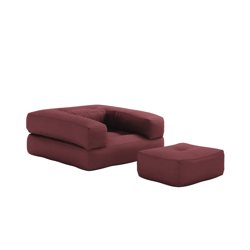Pouf fauteuil convertible en coton bordeaux 95x90x42cm Cube - Karup Design