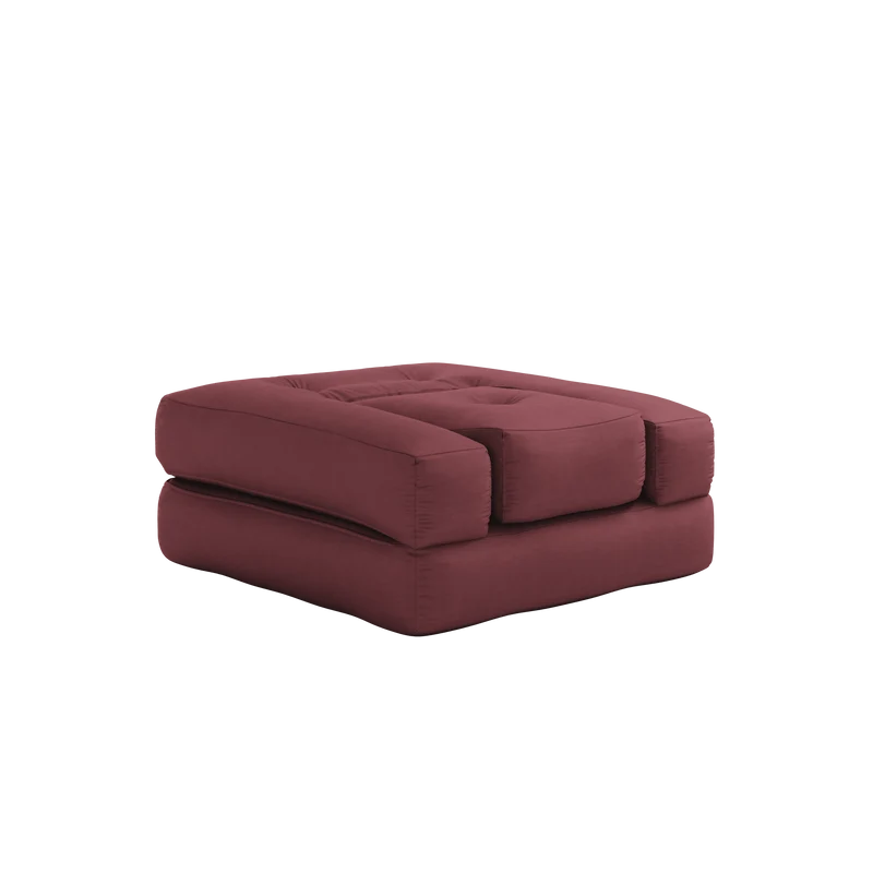 Pouf fauteuil convertible en coton bordeaux 95x90x42cm Cube - Karup Design