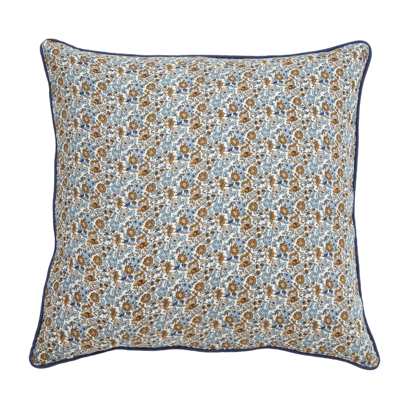 Housse de coussin 50 x 50 cm à fleurs bleues et brunes liberty Cosmo - Nordal