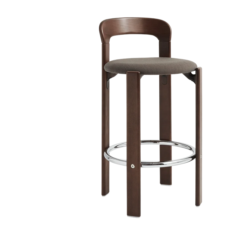Chaise de bar en hêtre laqué marron ambré et assise en tissu 65cm Rey - HAY