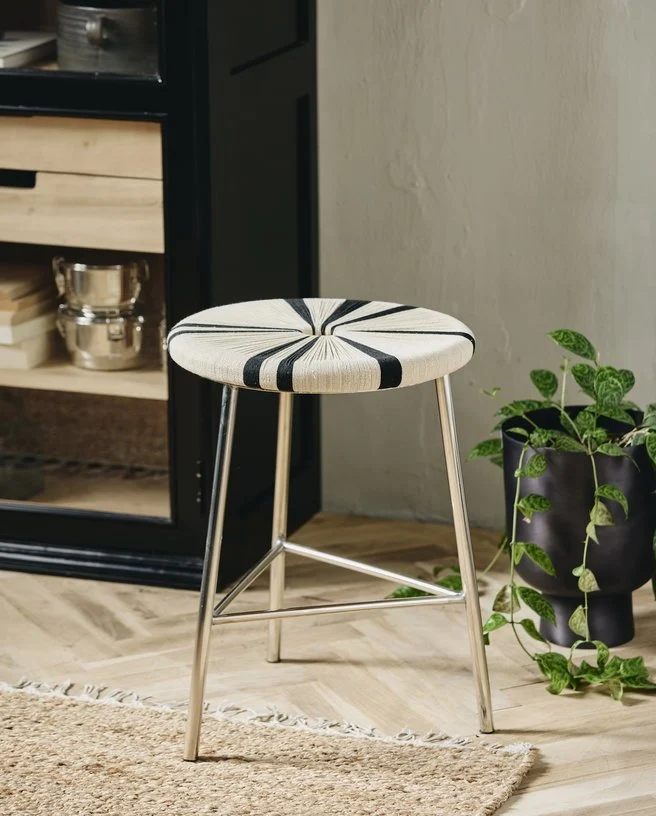 Tabouret en tissage du jute fer et acier 53cm Morice - Nordal