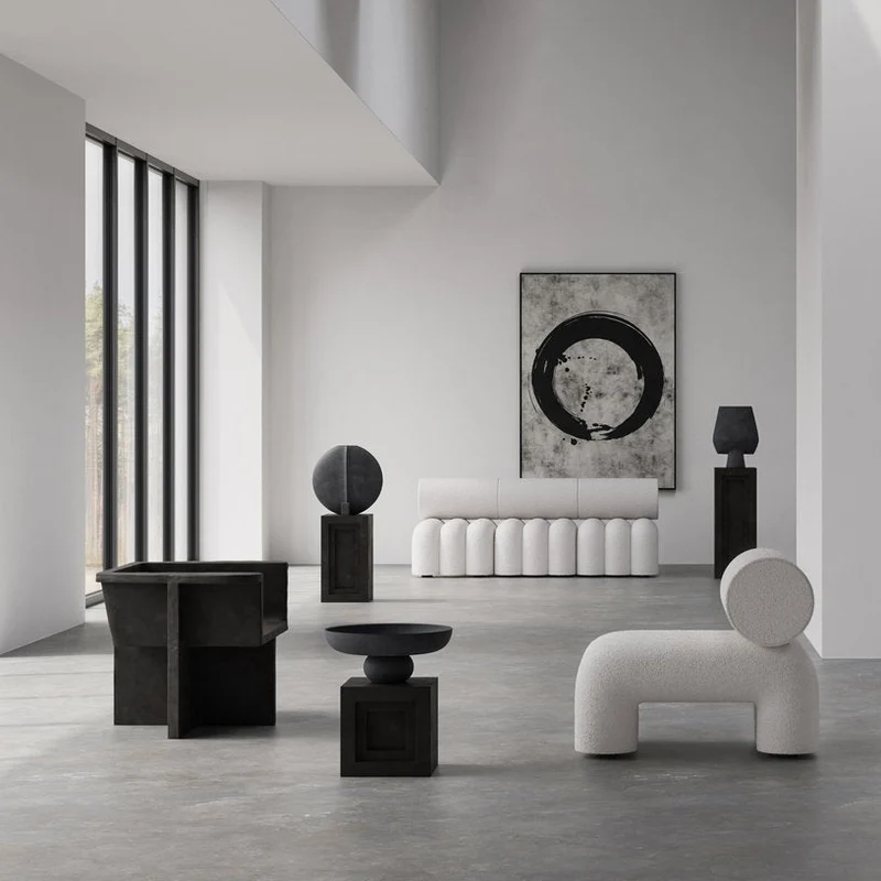 Fauteuil design en tissu bouclé blanc cassé Foku - 101 COPENHAGEN