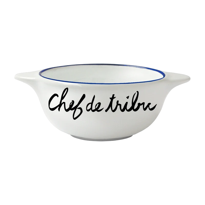 Bol breton en faïence blanche Chef de Tribu - Pied de poule