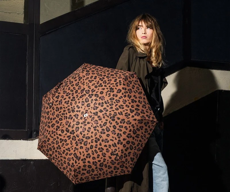 Mini parapluie en bois et toile recyclée léopard 17,5cm Aimé - Anatole