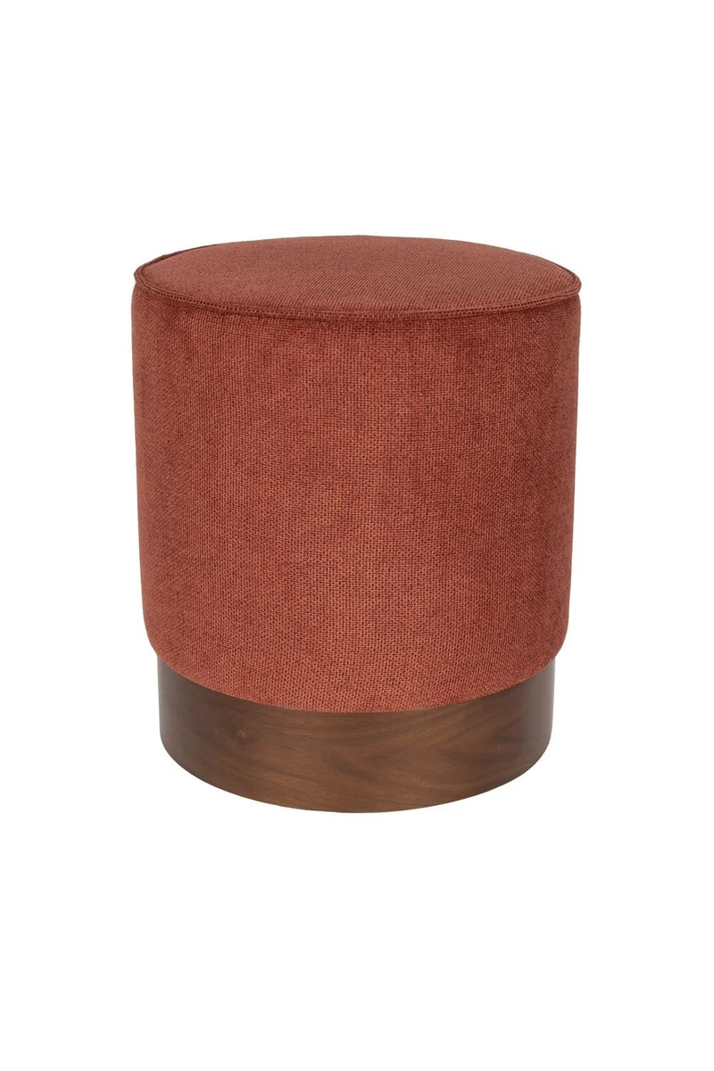 Tabouret rond en tissu rouge et bois d'hévéa 41x46cm Bellevue - Dutchbone