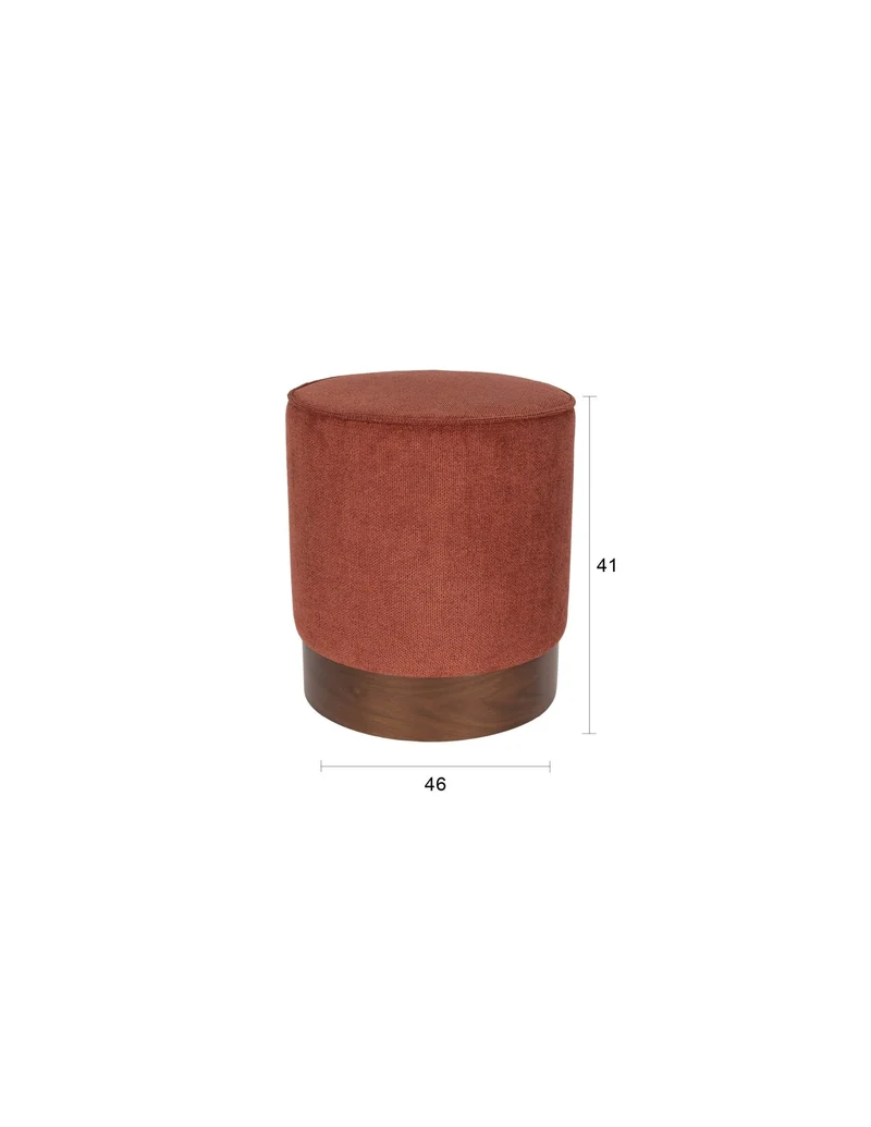 Tabouret rond en tissu rouge et bois d'hévéa 41x46cm Bellevue - Dutchbone