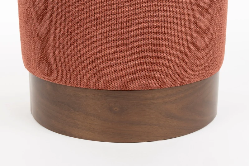 Tabouret rond en tissu rouge et bois d'hévéa 41x46cm Bellevue - Dutchbone