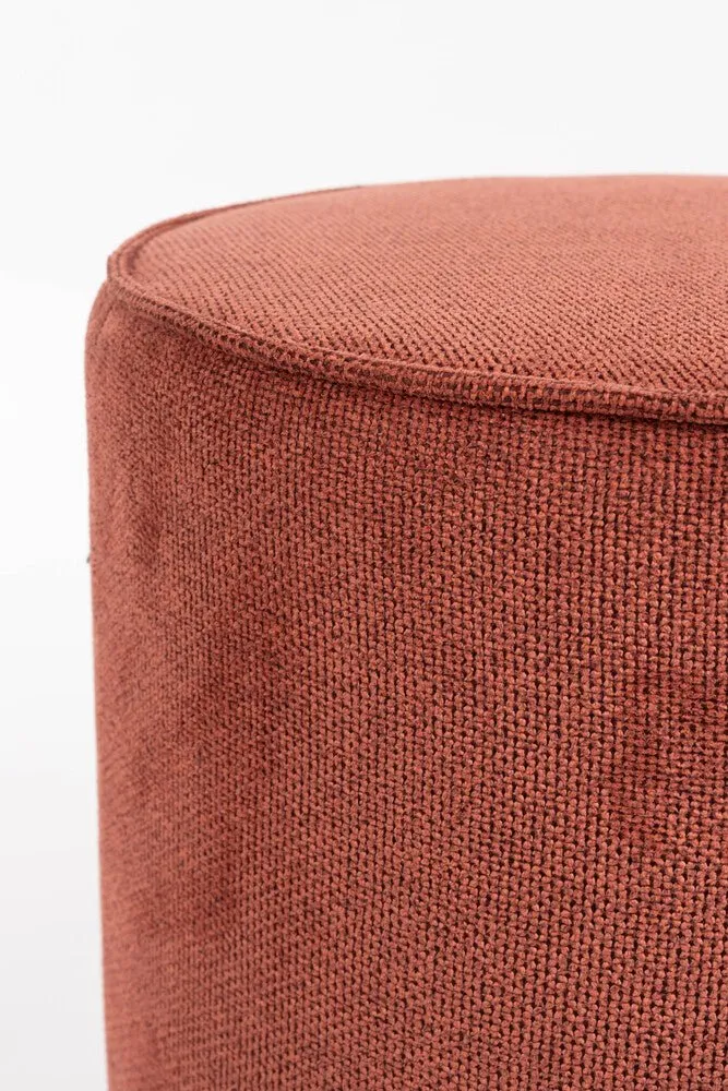 Tabouret rond en tissu rouge et bois d'hévéa 41x46cm Bellevue - Dutchbone