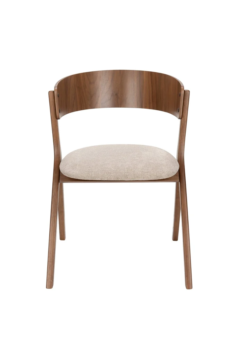 Chaise avec accoudoirs en tissu beige et bois d'hévéa Bresso - Dutchbone