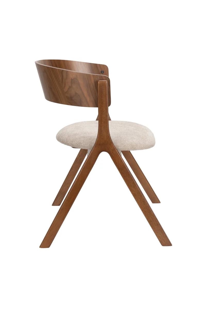 Chaise avec accoudoirs en tissu beige et bois d'hévéa Bresso - Dutchbone