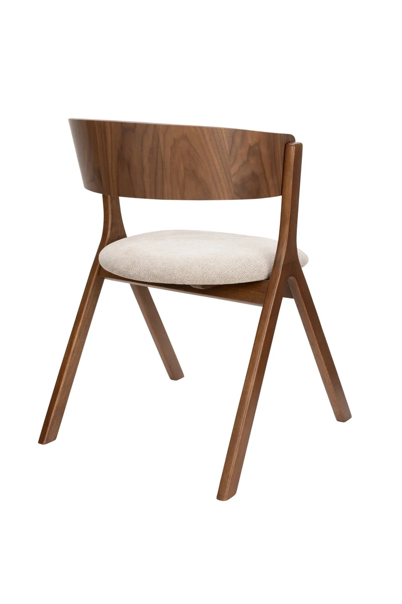 Chaise avec accoudoirs en tissu beige et bois d'hévéa Bresso - Dutchbone