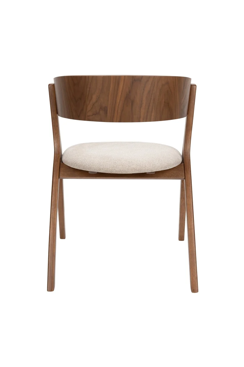 Chaise avec accoudoirs en tissu beige et bois d'hévéa Bresso - Dutchbone