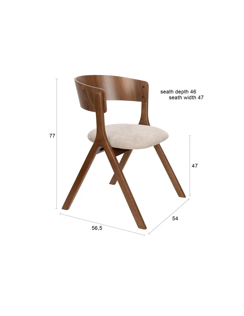 Chaise avec accoudoirs en tissu beige et bois d'hévéa Bresso - Dutchbone