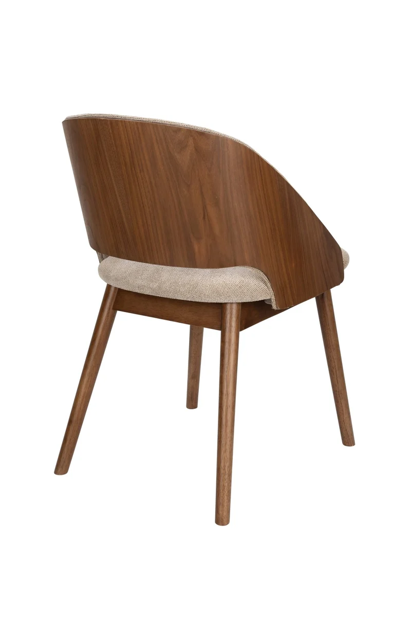 Chaise en tissu beige et bois d'hévéa Velore - Dutchbone