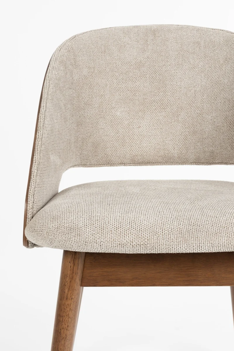Chaise en tissu beige et bois d'hévéa Velore - Dutchbone