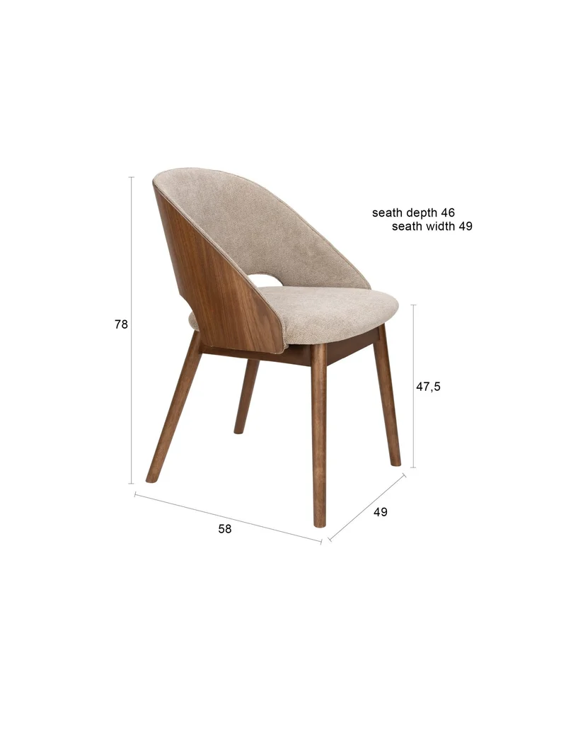 Chaise en tissu beige et bois d'hévéa Velore - Dutchbone